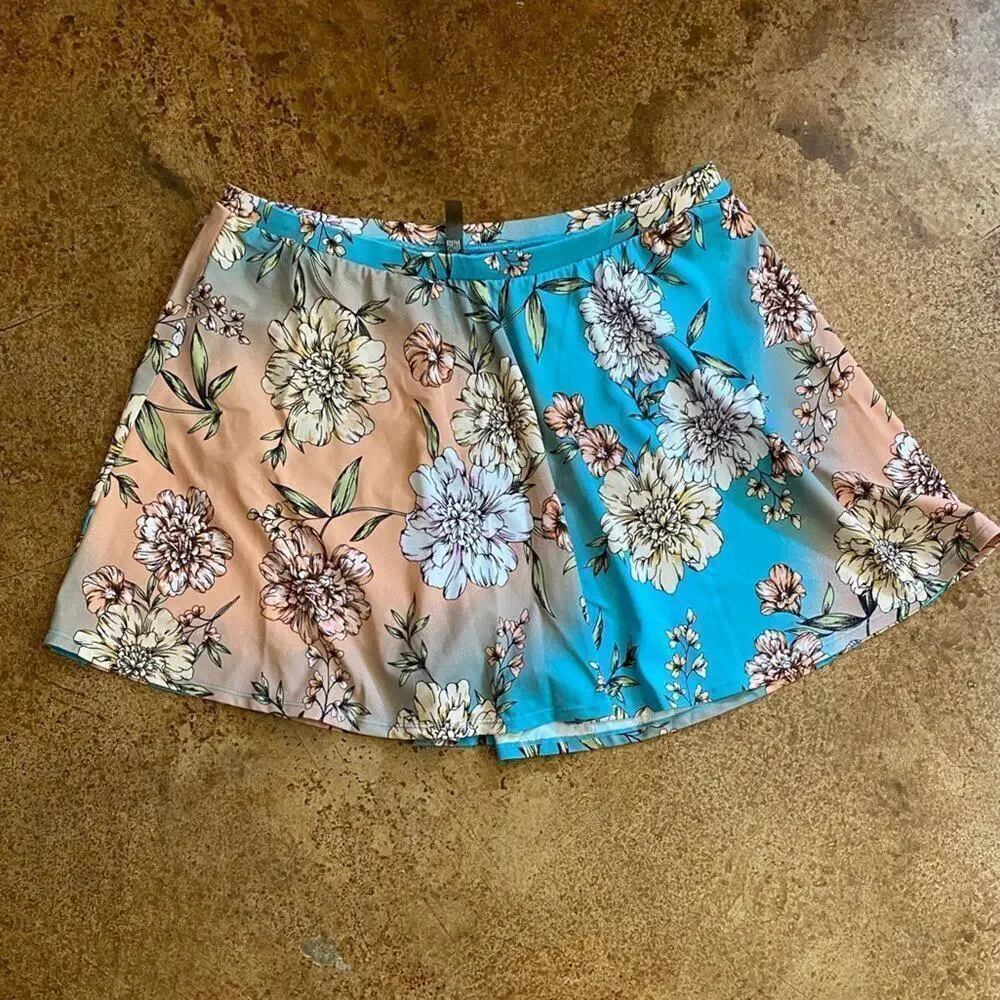 TORRID‎ PEACH FLORAL HIGH WAIST SKATER SWIM SKIRT